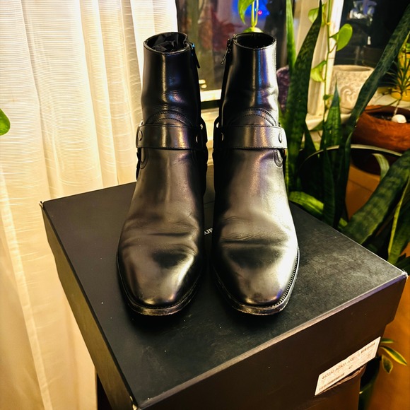 Saint Laurent Black Wyatt 60 Leather Harness Ankle Boots Mens Size 42 - Picture 2 of 9